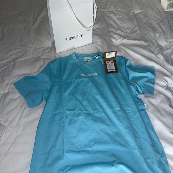 Burberry Light Blue Tee with White Logo - Picture 2 of 8